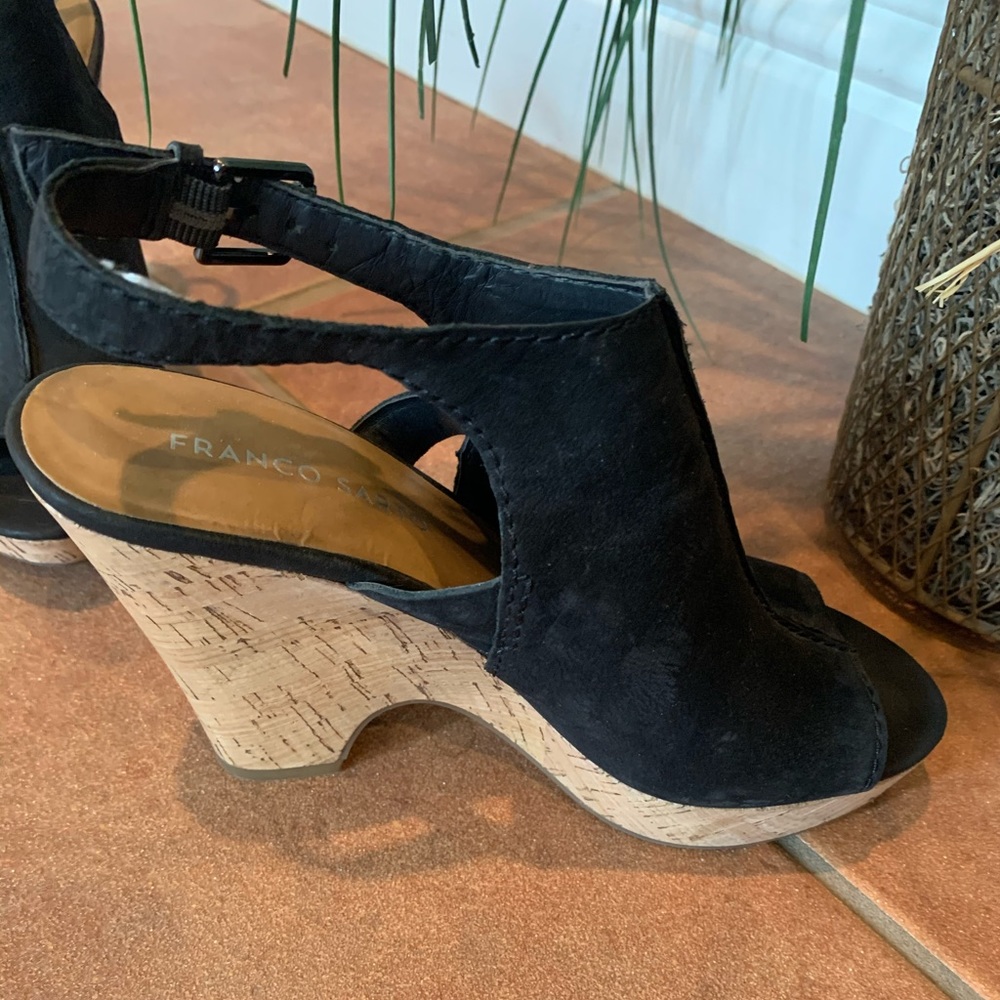 Franco Sarto Black Cork Wedge sandals size 7